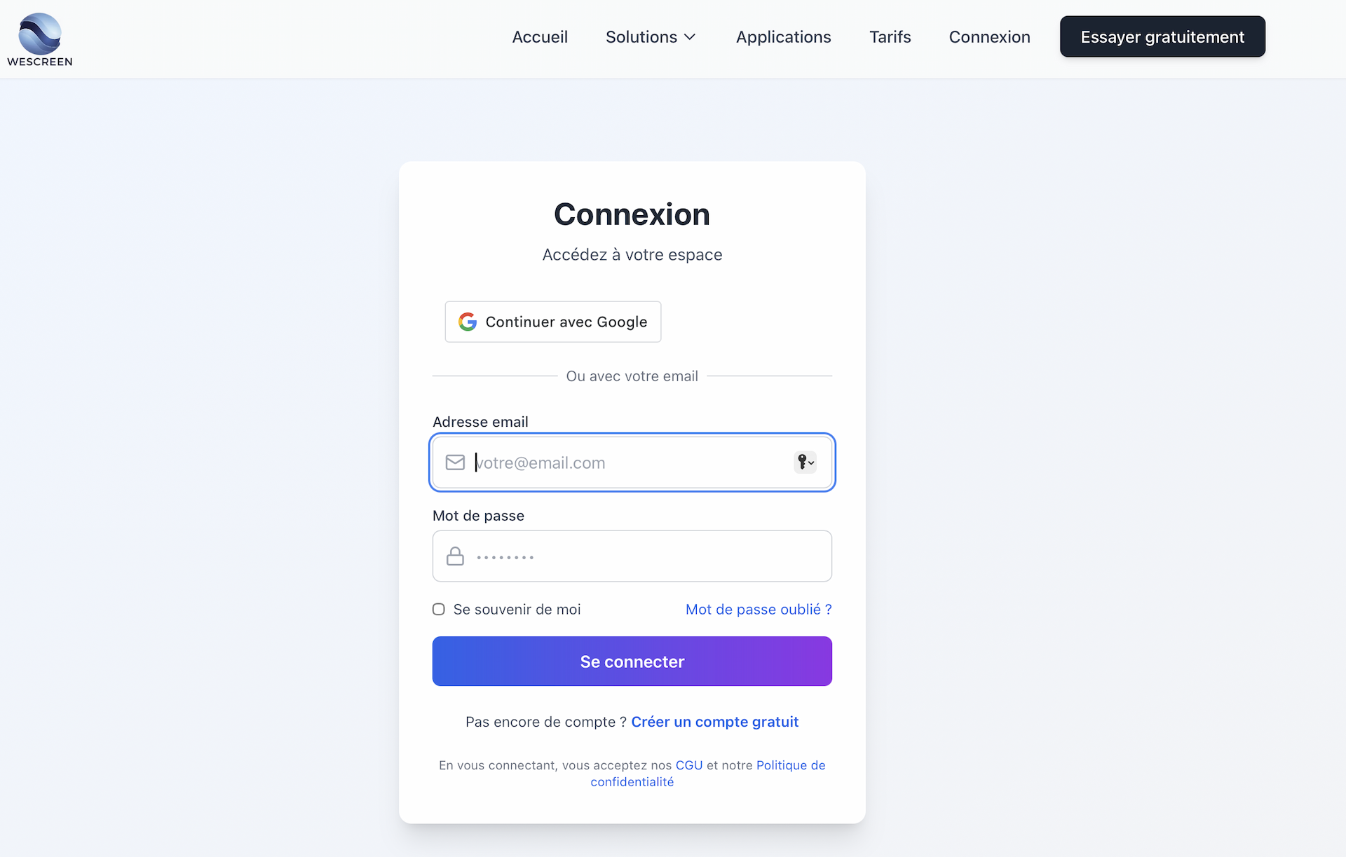 Page de connexion